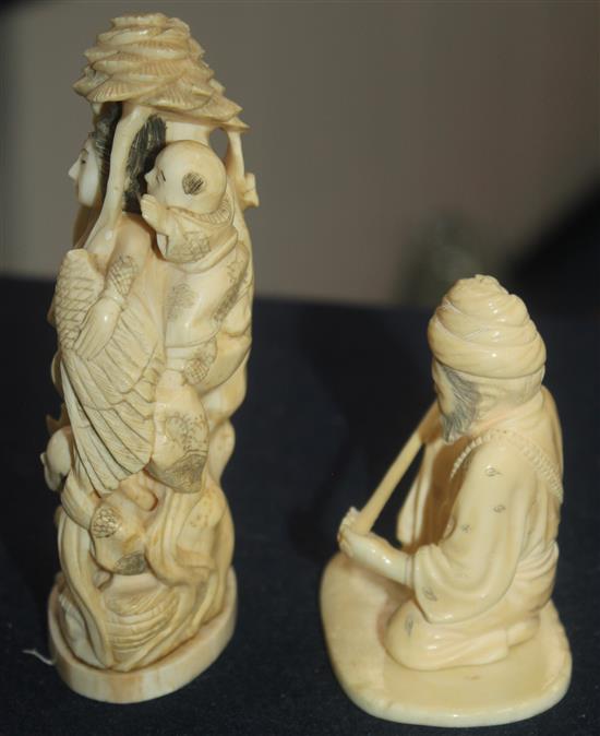 Three Japanese ivory okimono and a Chinese ivory figure, early 20th century, 8.5 - 18cm